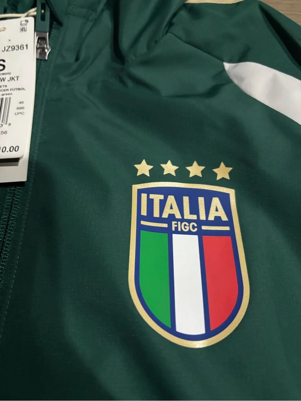 adidas Italia Green White Windbreaker Jacket with Gold Accents